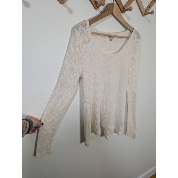 Lucky Brand Long sleeved Ivory Waffle Knit Textured Top - Size XL - Picture 2 of 5